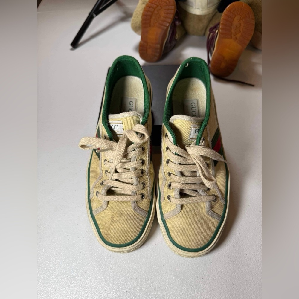Used women Gucci Tennis 1977 Canvas Trainers in Cream Canvas White Sz 38 / US 8 - Picture 5 of 12